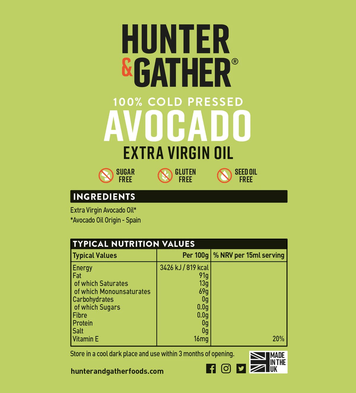 100% Cold Pressed Avocado Oil - 250ml from Hunter & Gather | Available at Sow & Arrow