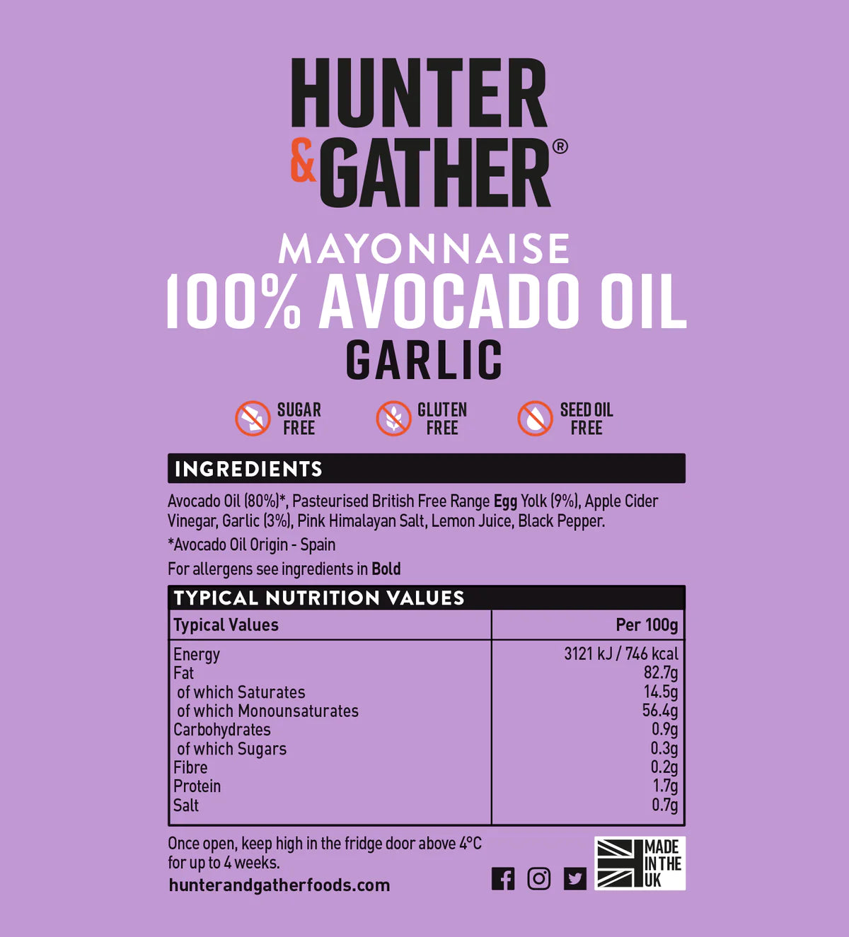 100% Avocado Oil Mayonnaise- Garlic 630g