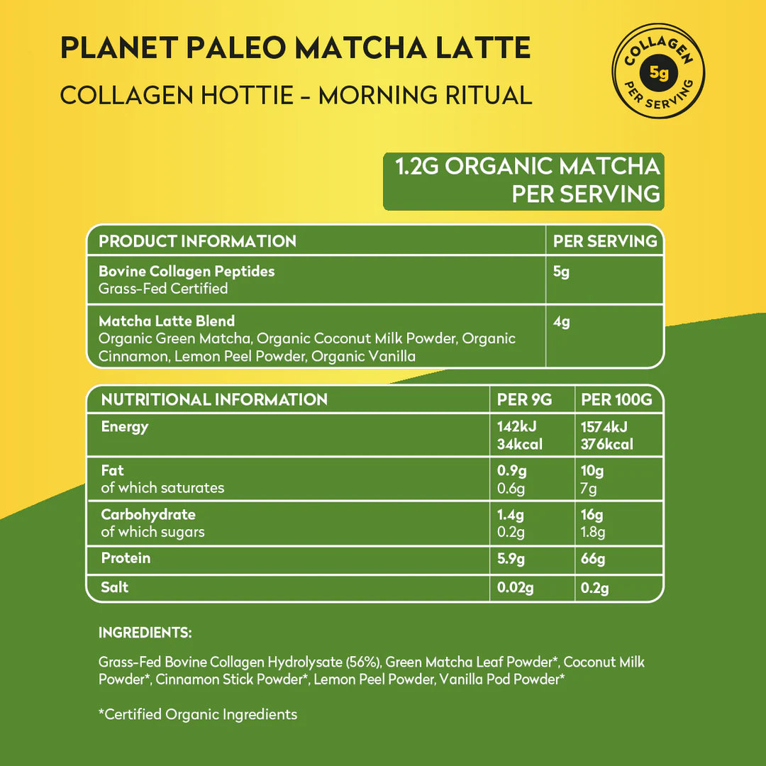 Organic Matcha, Coconut & Collagen Latte Mix - Planet Paleo