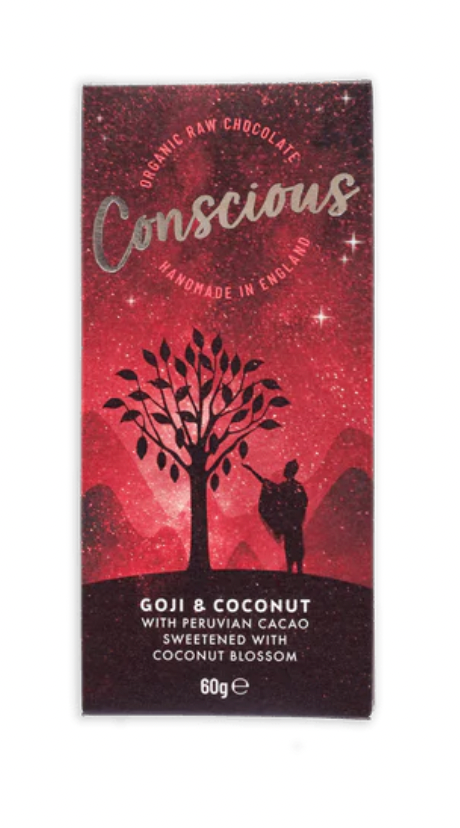 Organic, Handmade, British, Raw Goji & Coconut Chocolate - 60g