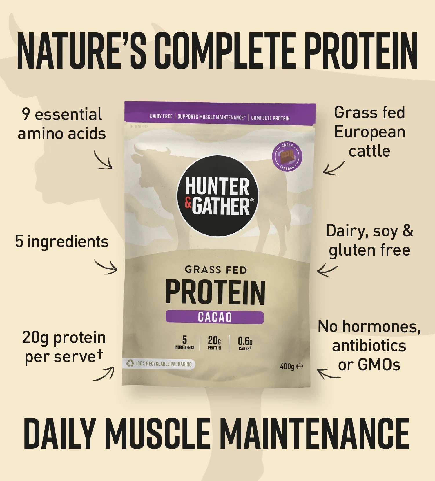 Cacao Grass - Fed Beef Protein Powder from Hunter & Gather | Available at Sow & Arrow