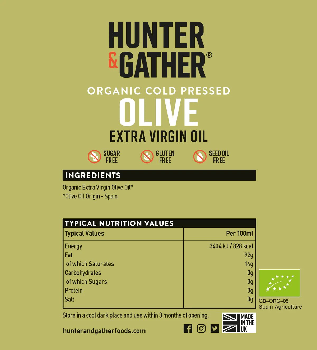 Cold Pressed, Organic & Extra Virgin Olive Oil - 500ml from Hunter & Gather | Available at Sow & Arrow