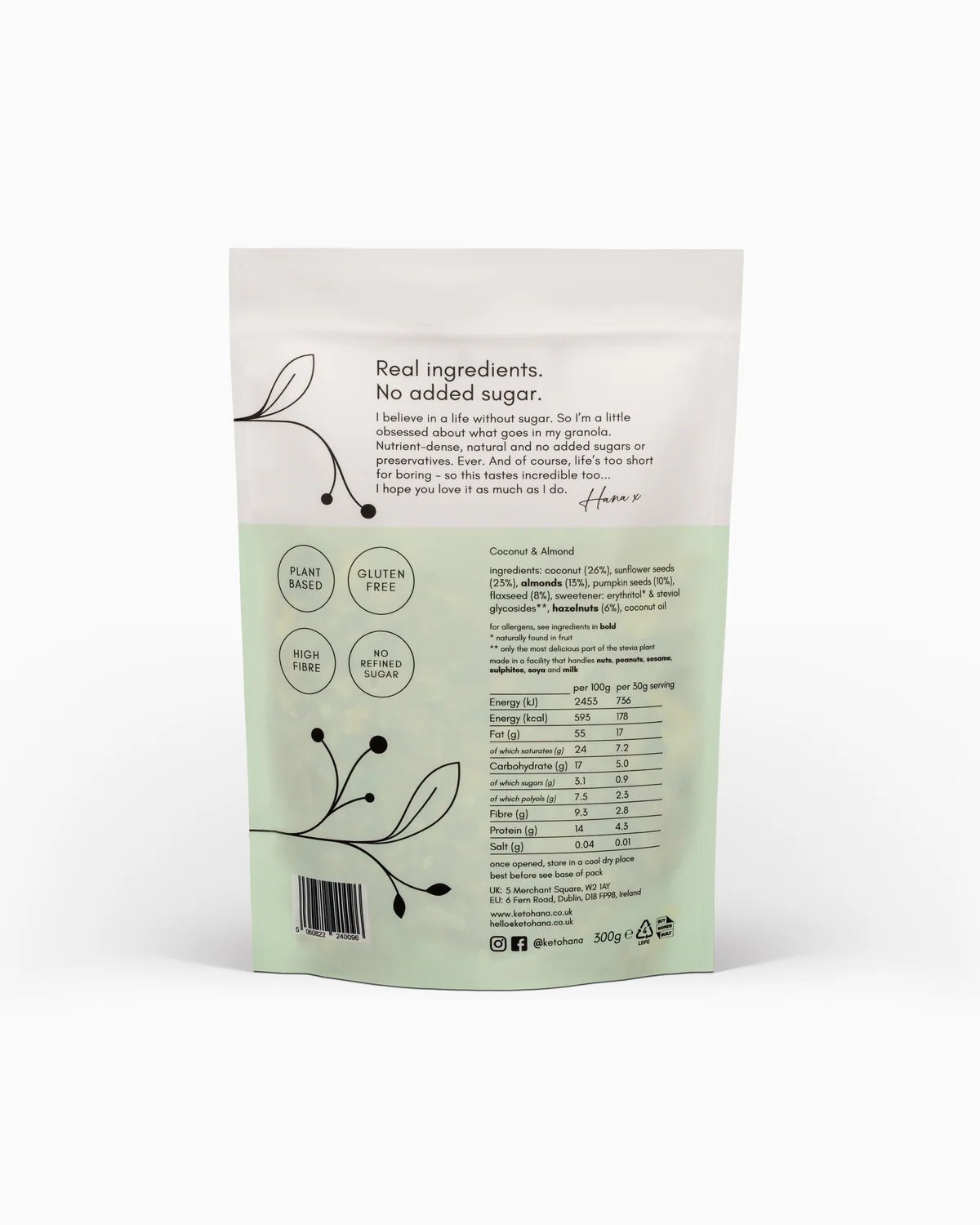 Crunchy Coconut & Almond Keto Granola - 300g from Keto Hana | Available at Sow & Arrow