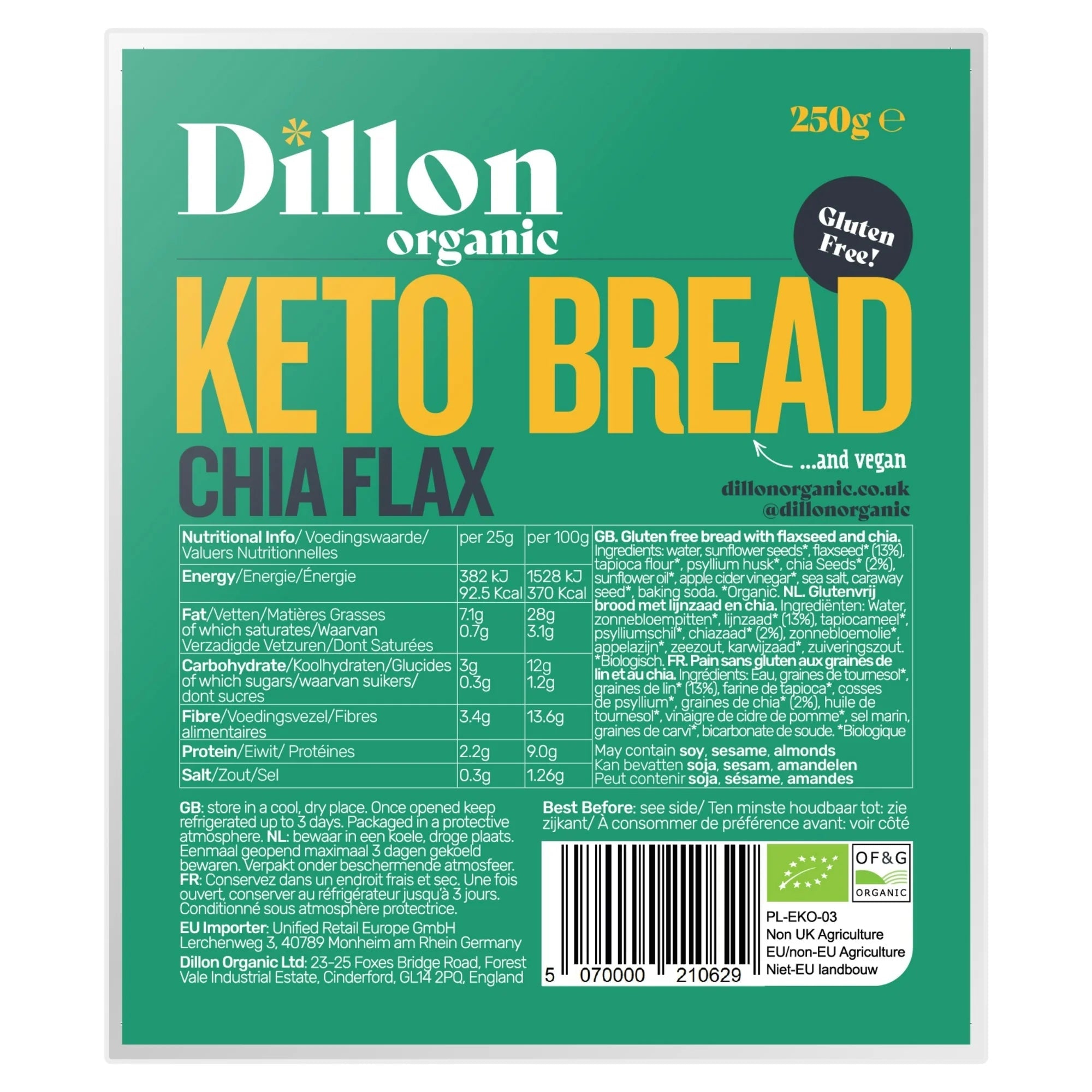 Dillon Organic Chia Flax Keto Bread - 250g from Dillon Organic | Available at Sow & Arrow