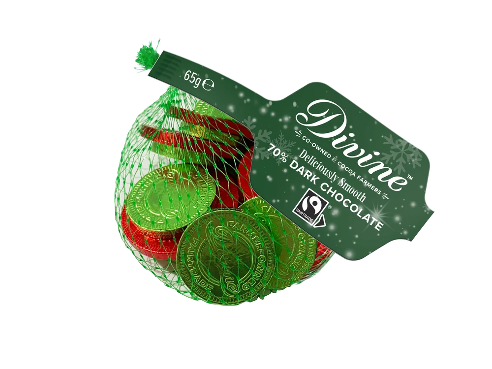 Divine 70% Dark Chocolate Fairtrade Chocolate Coins - 65g from Divine | Available at Sow & Arrow