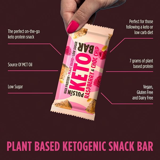 Keto Raspberry & Choc Chip Multipacks - 3x30g from Pulsin | Available at Sow & Arrow