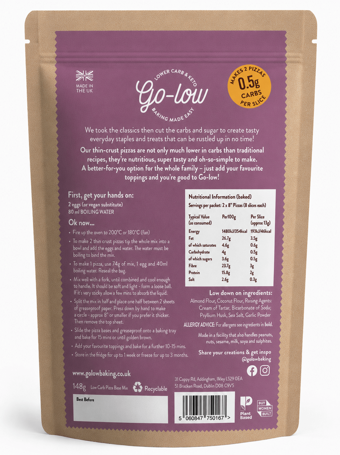Low Carb Pizza Base Baking Mix from Go-Low Baking | Available at Sow & Arrow