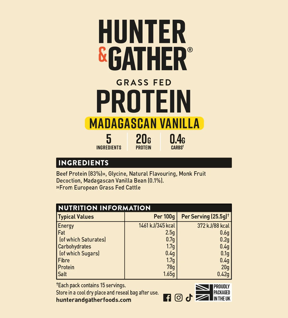 Madagascan Vanilla Grass Fed Beef Protein Powder - 400g from Hunter & Gather | Available at Sow & Arrow