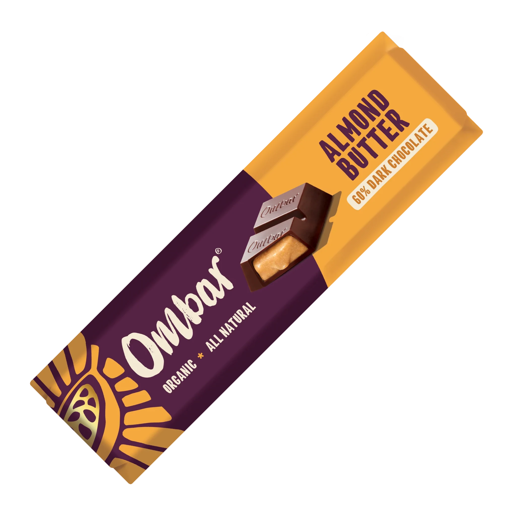 Organic Almond butter filled Raw Ombar Chocolate bar - 42g from Ombar | Available at Sow & Arrow