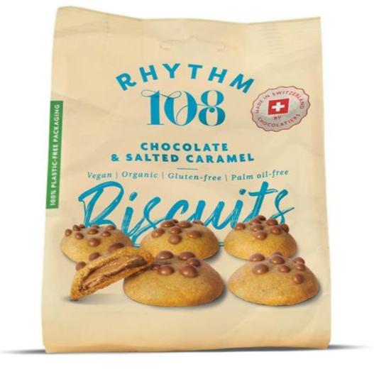 Organic Chocolate & Salted Caramel Biscuits - 135g from Rhythm 108 | Available at Sow & Arrow