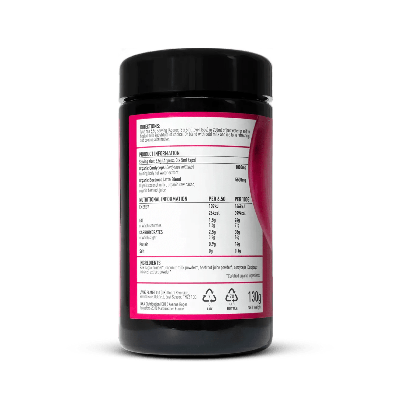 Organic Cordyceps Beetroot Latte - 130g from Mushrooms For Life | Available at Sow & Arrow