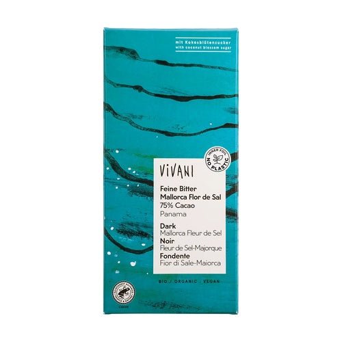 Organic Dark 75% Mallora Flor De Sal - 80g from Vivani | Available at Sow & Arrow