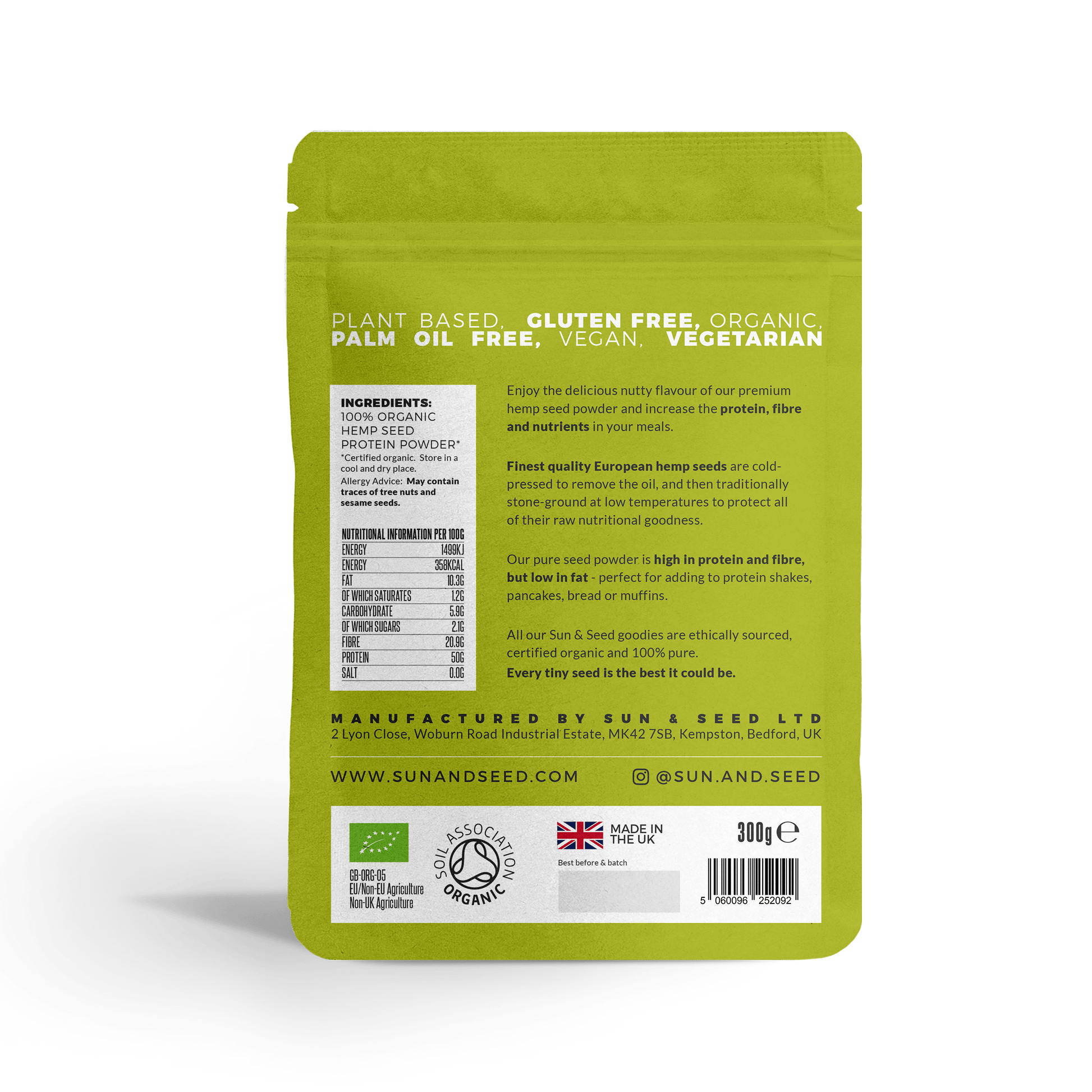Organic Hemp Seed Protein Powder - 300g from Sun and Seed | Available at Sow & Arrow