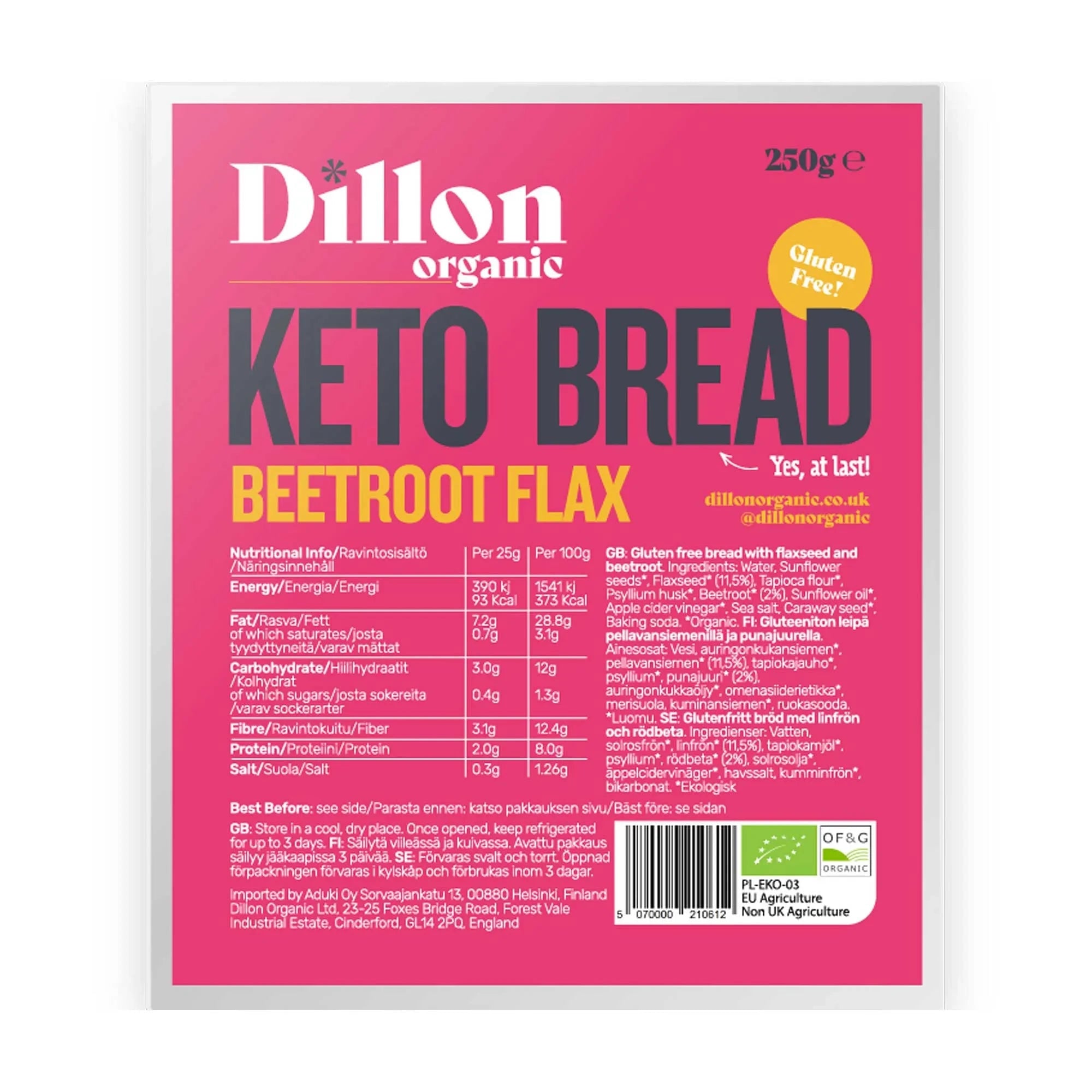 Organic Keto Bread Beetroot Flax - 250g from Dillon's Organic | Available at Sow & Arrow