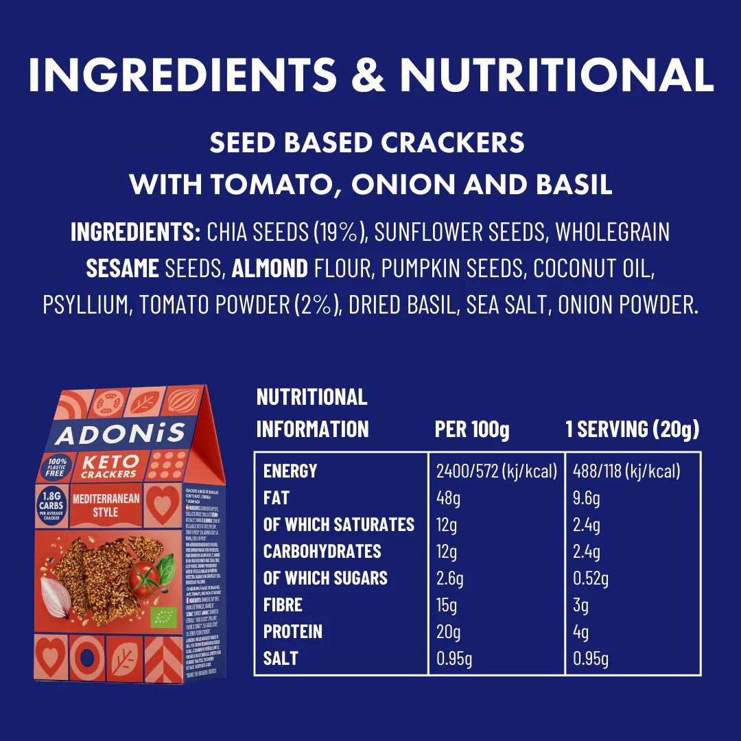 Organic Mediterranean Keto Crackers - Adonis from Adonis | Available at Sow & Arrow