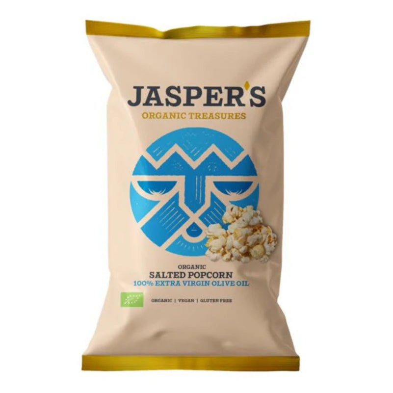 Organic Salted Popcorn made with 100% Olive Oil - 100g from Jasper's Organic Treasures | Available at Sow & Arrow