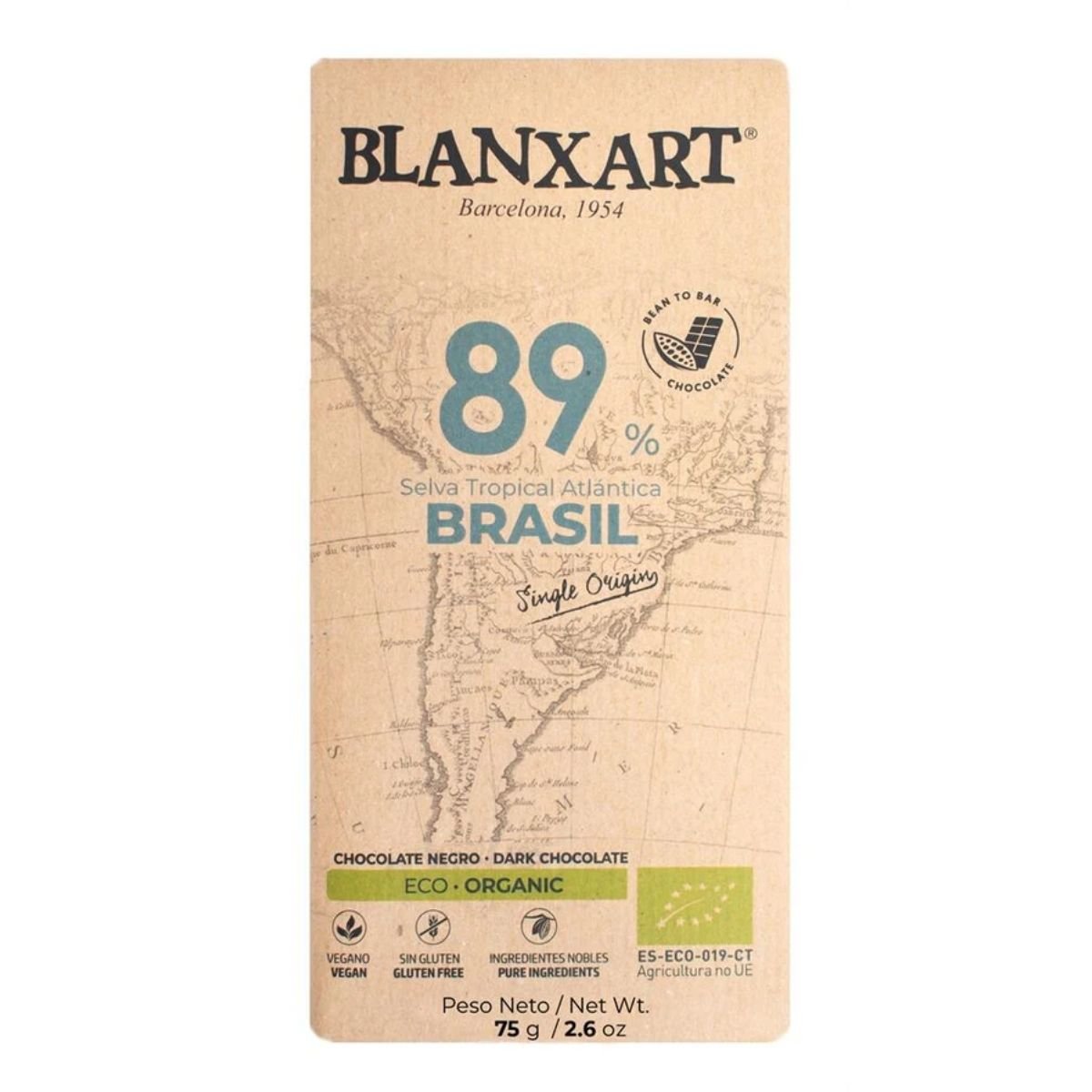 Premium Organic & Vegan 89% BRASIL Chocolate Bar - 75g from Blanxart | Available at Sow & Arrow