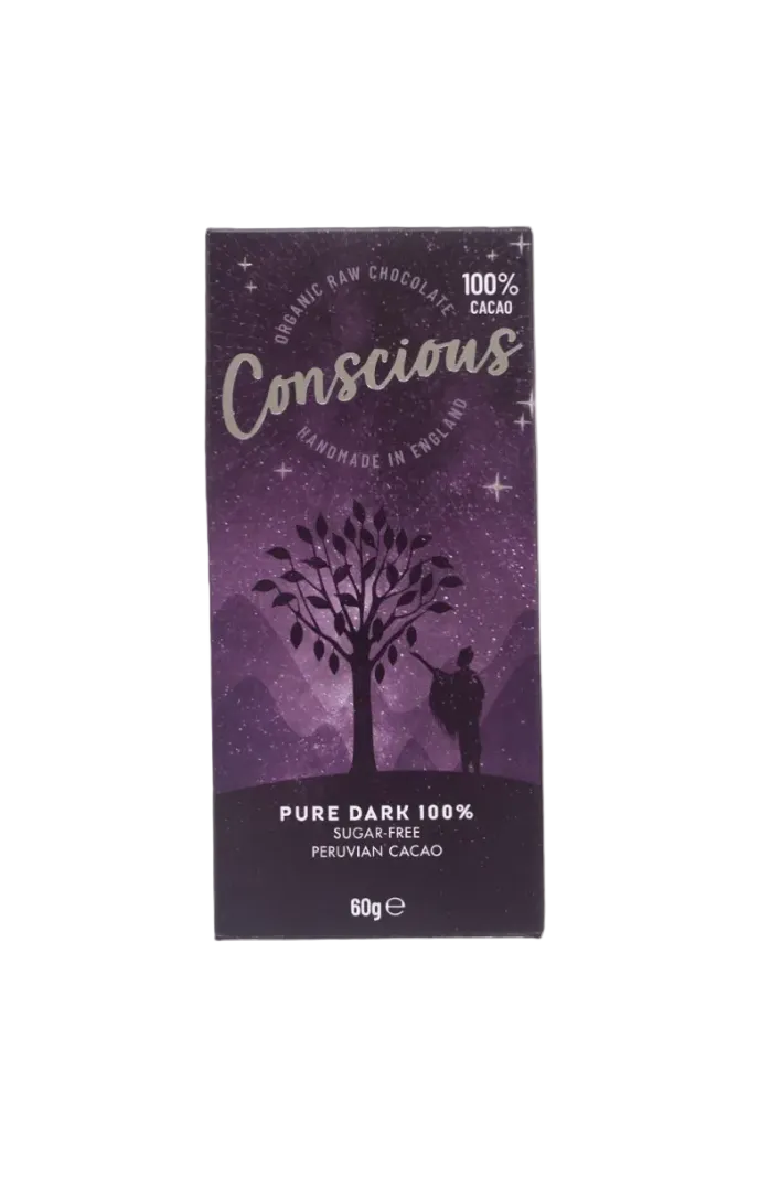 Pure, Dark, British 100% Raw Organic Chocolate - 60g from Conscious | Available at Sow & Arrow