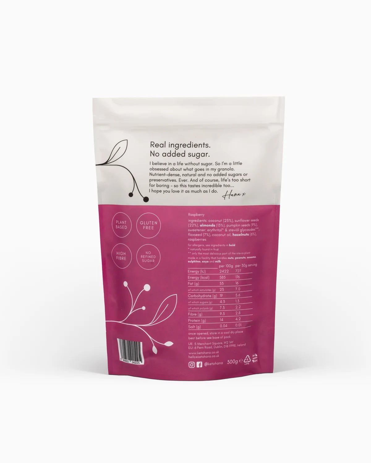 Raspberry Keto Granola - 300g from Keto Hana | Available at Sow & Arrow