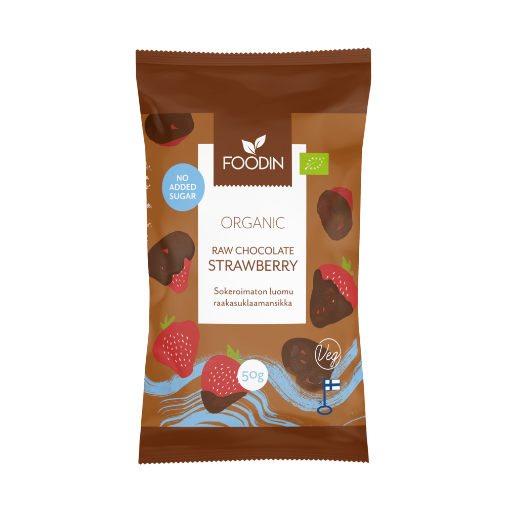 Raw, Organic Chocolate Covered Strawberries, no added sugar - 50g from Foodin | Available at Sow & Arrow
