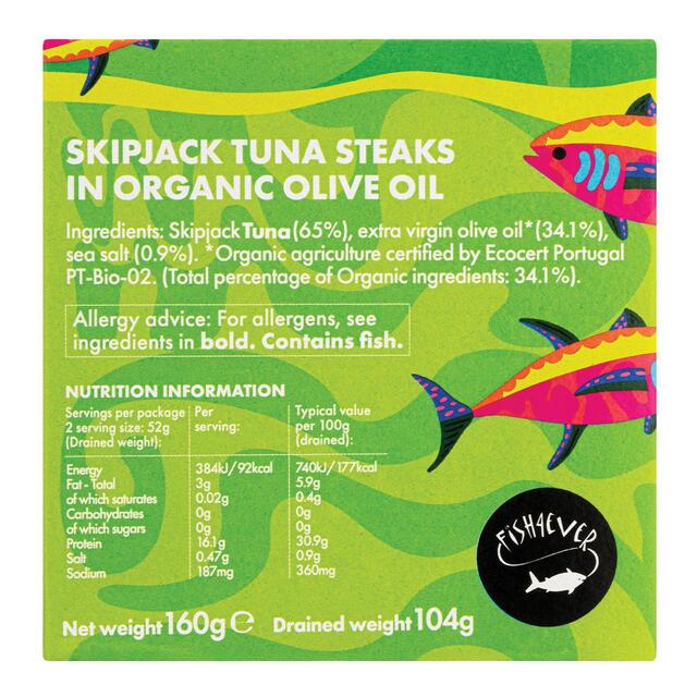 Skipjack Tuna Steak In Organic Olive Oil - 160g from Fish4Ever | Available at Sow & Arrow