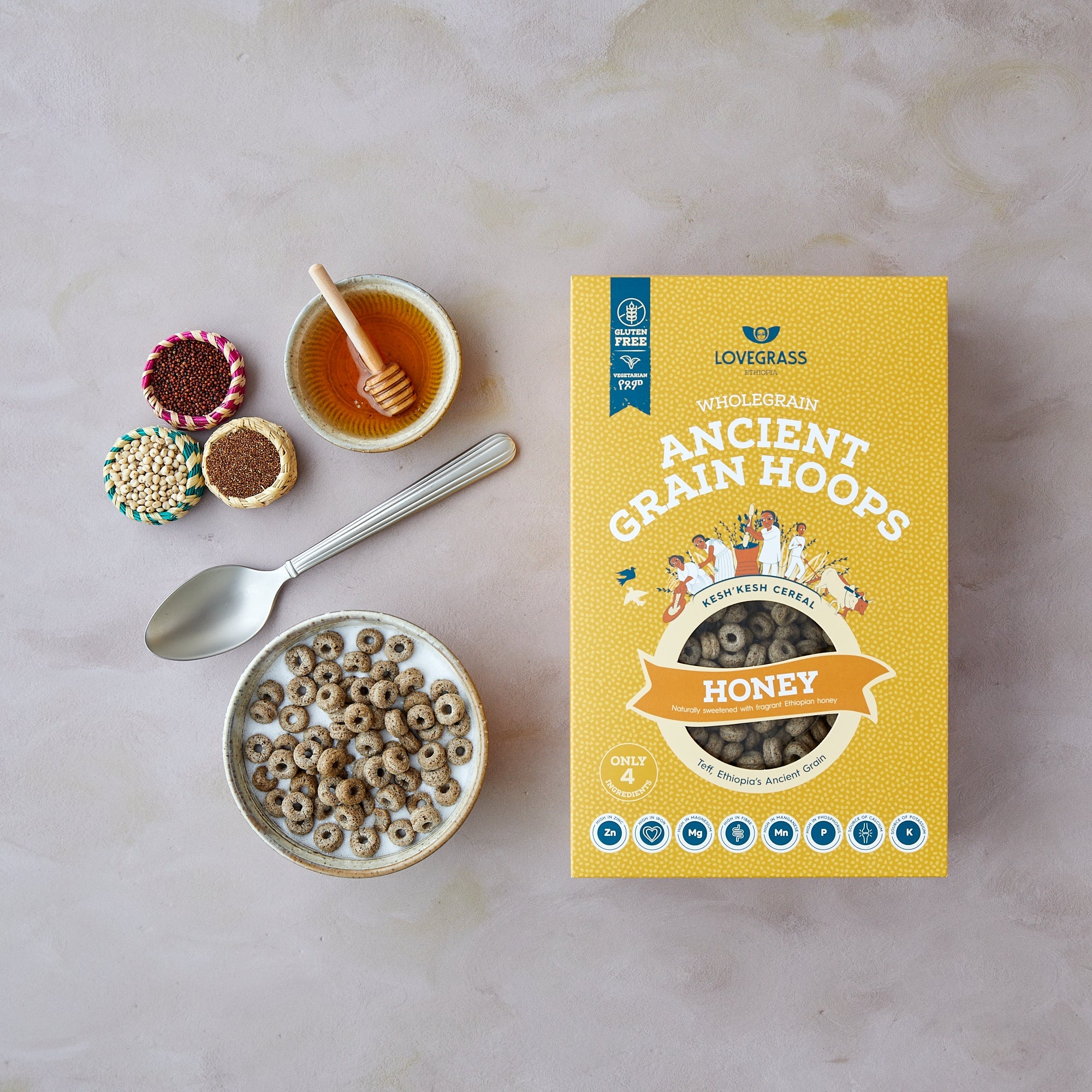 Teff Ancient Grain Honey Hoops - 350g from Lovegrass | Available at Sow & Arrow