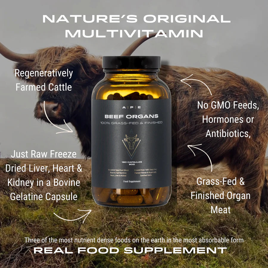 Organic Grass-Fed Beef Organ Meat Supplements - 180 Capsules