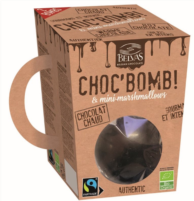 2 Organic Belgian Hot Chocolate Bombs with Mini Marshmallows - 70g
