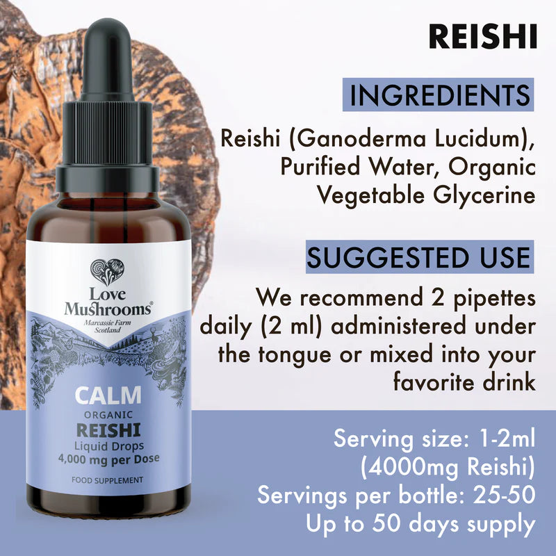 Organic Calm Reish Mushroom Drops (Alcohol Free) -  50ml