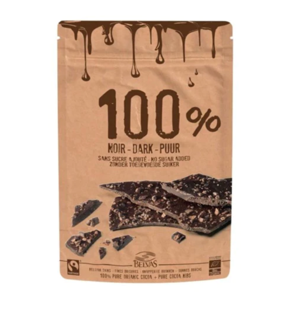 Pure Dark 100% Chocolate Thins with Nibs - 80g Belvas