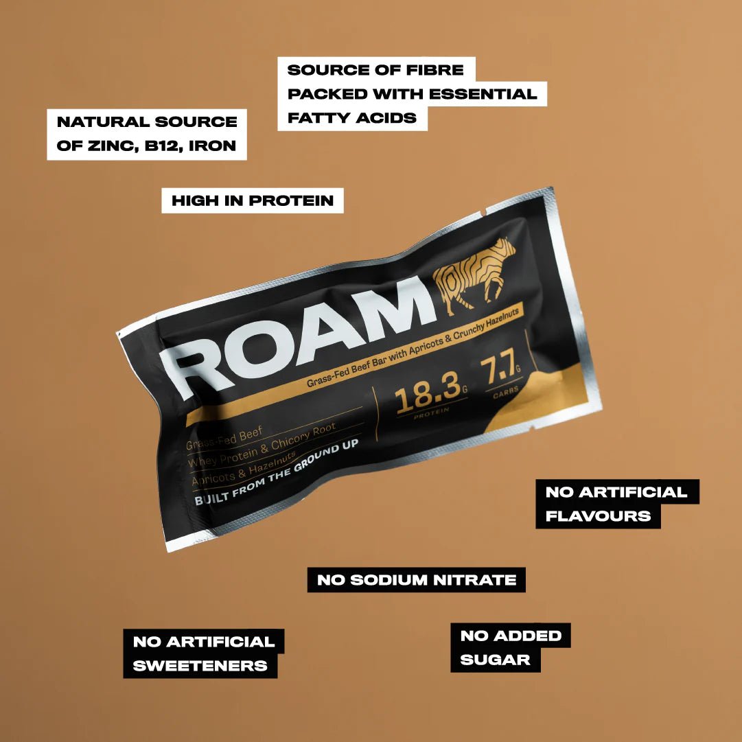 Apricot & Hazelnut Grass - Fed Beef Bar - 40g from Roam | Available at Sow & Arrow