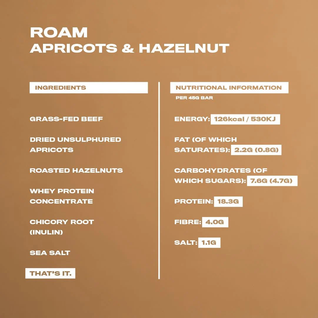 Apricot & Hazelnut Grass - Fed Beef Bar - 40g from Roam | Available at Sow & Arrow