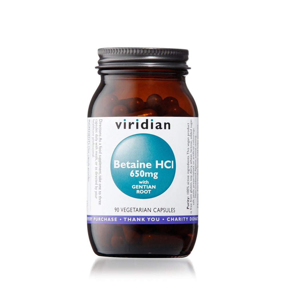 Betaine HCI with Gentian root - 90 Capsules from Viridian | Available at Sow & Arrow