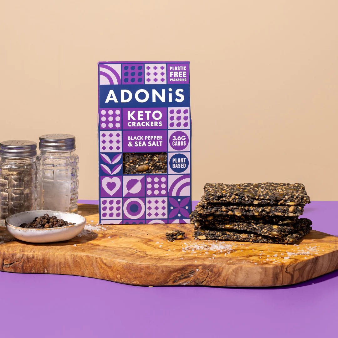 Black Pepper & Sea Salt Keto Crackers - Adonis from Adonis | Available at Sow & Arrow