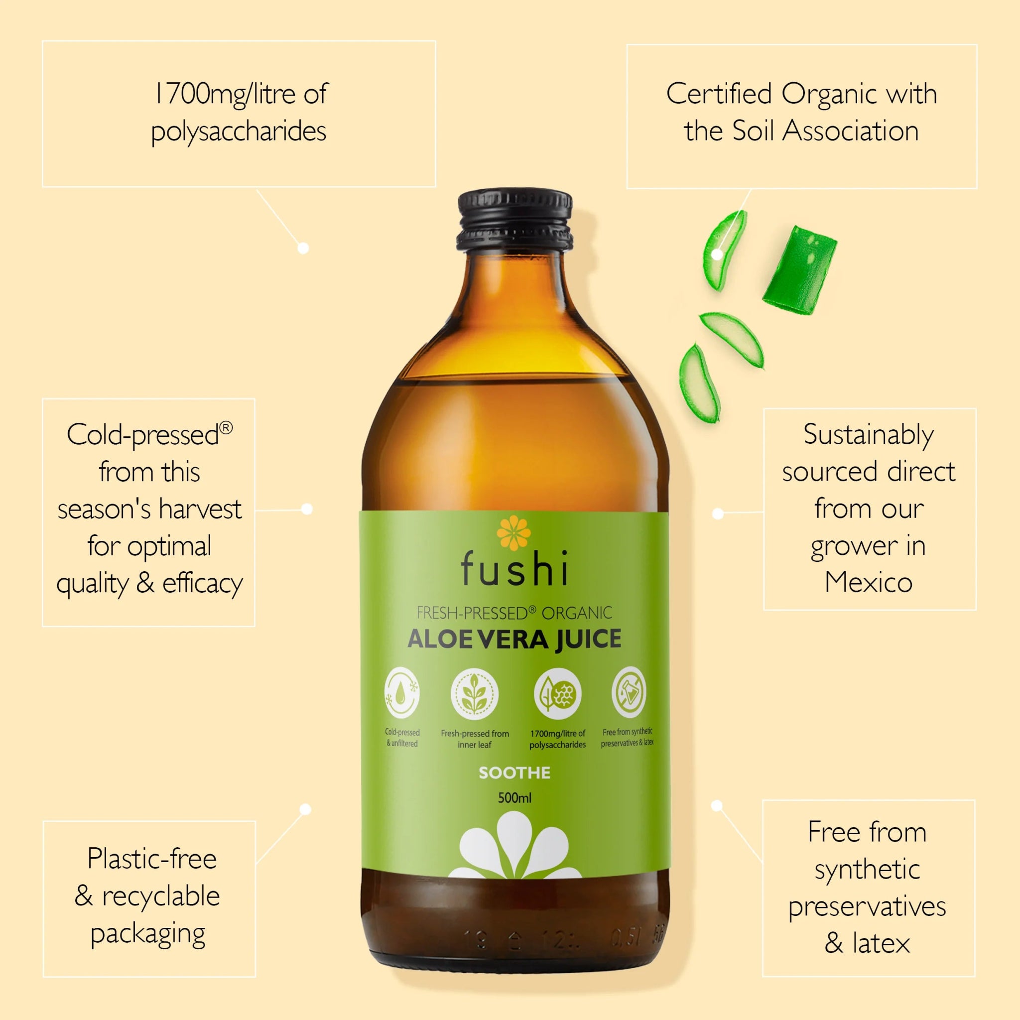 Cold - Pressed Organic Aloe Vera Juice - 500ml from Fushi Wellbeing | Available at Sow & Arrow