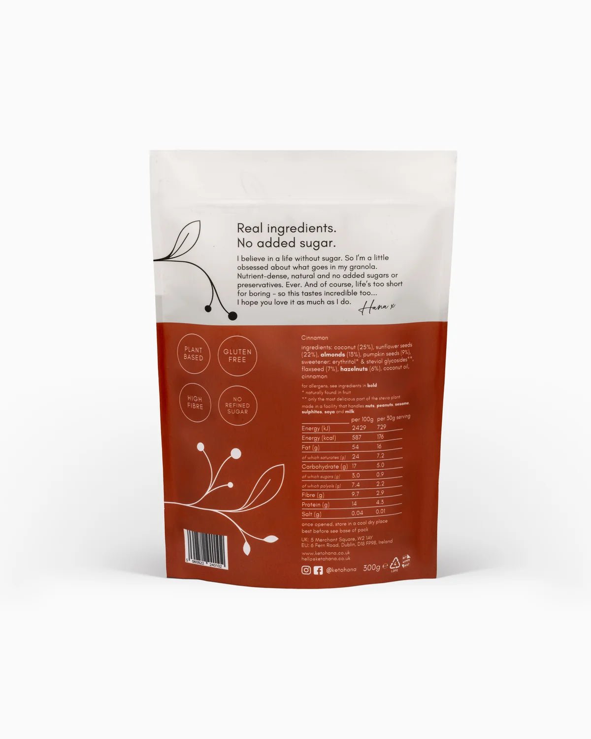 Crunchy Cinnamon & Coconut Keto Granola - 300g from Keto Hana | Available at Sow & Arrow