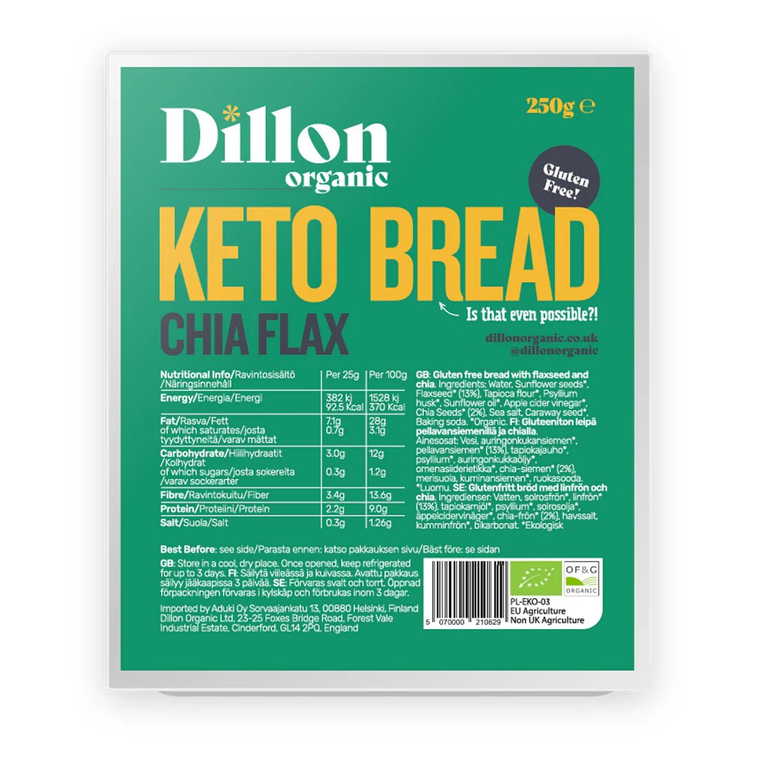 Dillon Organic Chia Flax Keto Bread - 250g from Dillon Organic | Available at Sow & Arrow