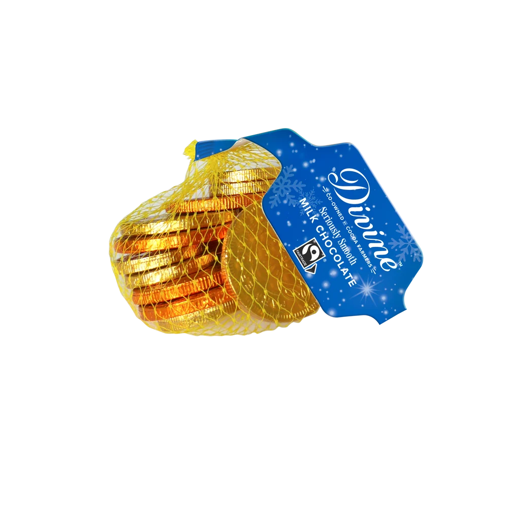 Divine Milk Fairtrade Chocolate Coins - 65g from Divine | Available at Sow & Arrow