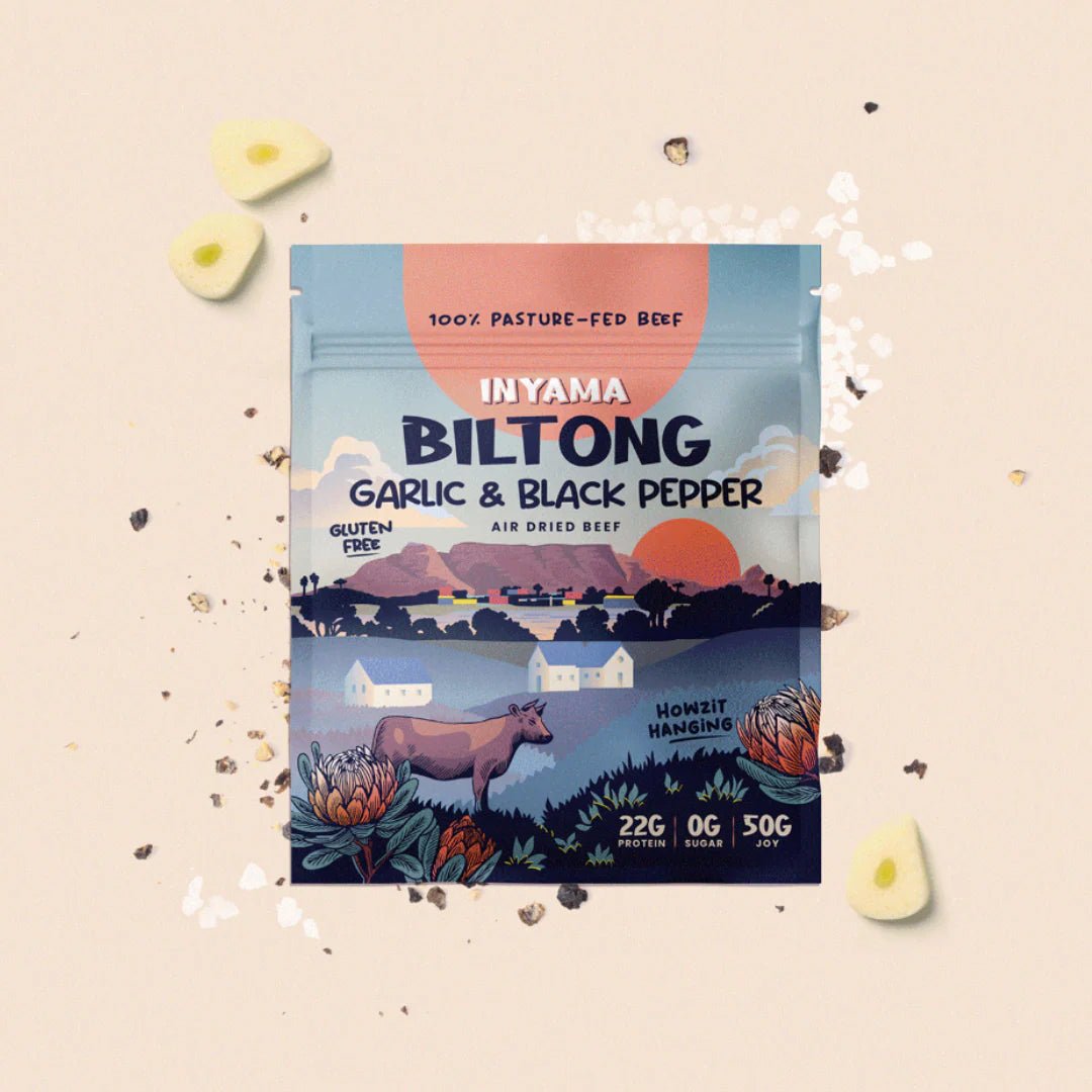 Grass - Fed Biltong - Garlic & Black Pepper 50g from Inyama | Available at Sow & Arrow
