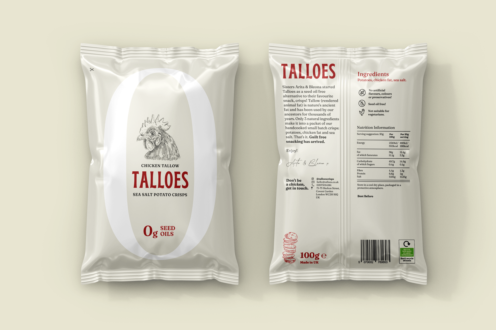 Handmade Potato Crisps Cooked in Tallow - 100g from Talloes | Available at Sow & Arrow