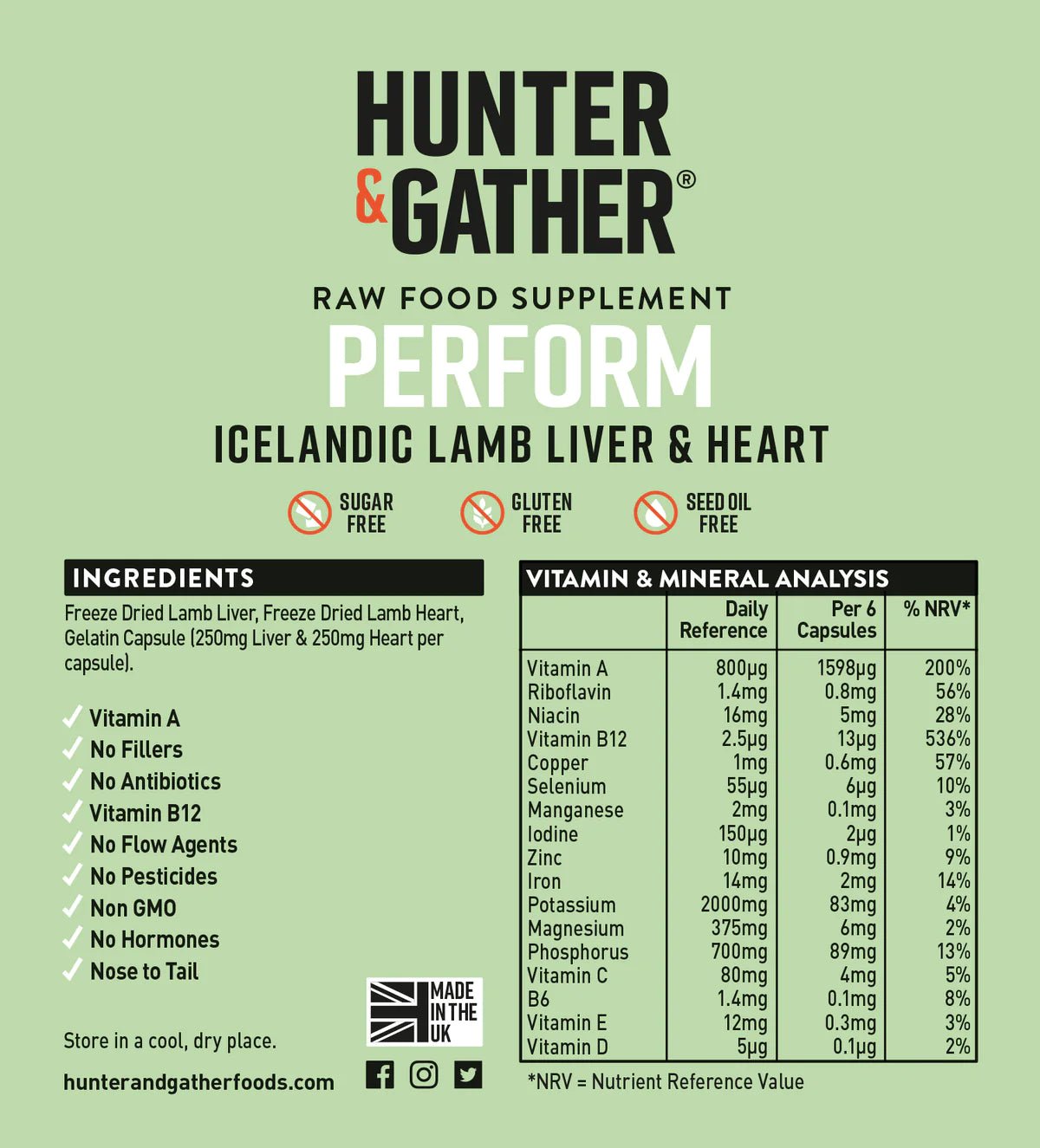 Icelandic Lambs Liver & Heart - 90 capsules from Hunter & Gather | Available at Sow & Arrow