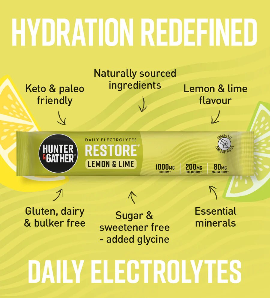 Lemon & Lime Restore® All Natural Daily Electrolytes - Hunter & Gather from Hunter & Gather | Available at Sow & Arrow