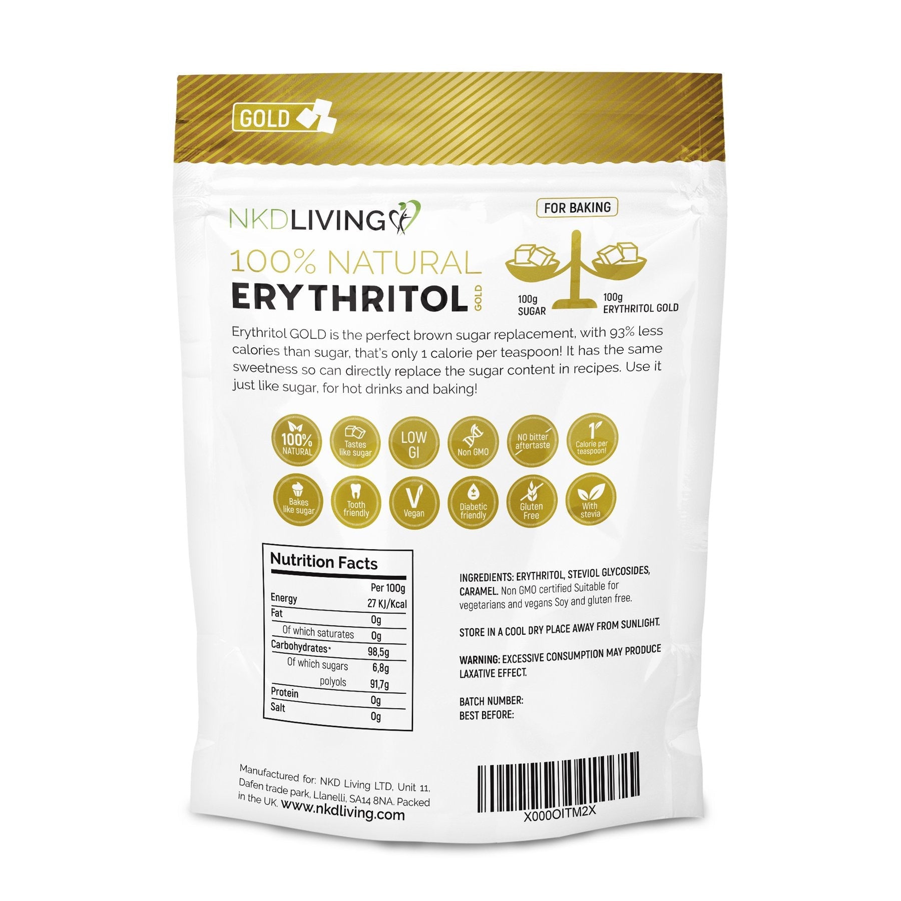 Natural Erythritol Gold 500g from NKD Living | Available at Sow & Arrow