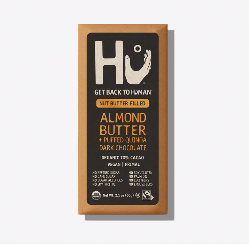 Organic Almond Butter + Crispy Quinoa filled Dark Chocolate Bar - 60g from HU | Available at Sow & Arrow