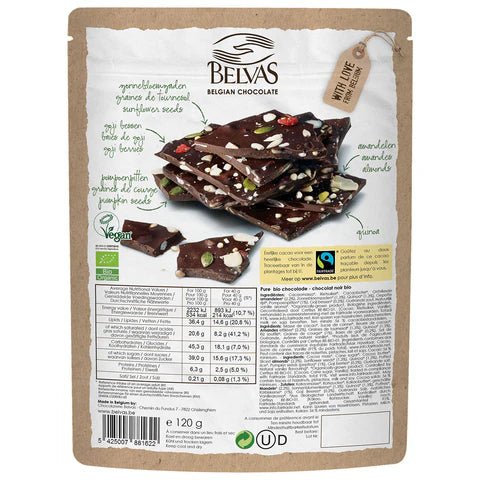 Organic Belgian Chocolate Thins with Goji and Quinoa - 120g Belvas from Belvas | Available at Sow & Arrow