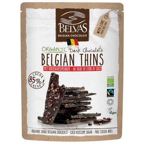 Organic Belgian Dark Chocolate Thins 85% - 120g from Belvas | Available at Sow & Arrow