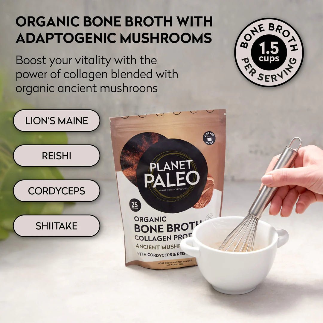 Organic Bone Broth - Ancient Mushroom - 240g from Planet Paleo | Available at Sow & Arrow