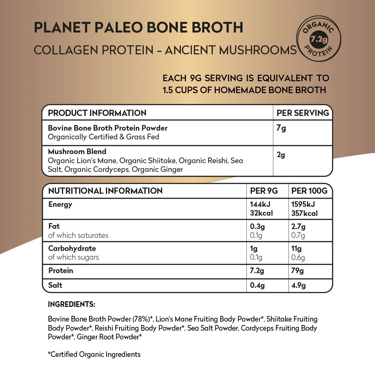 Organic Bone Broth - Ancient Mushroom - 240g from Planet Paleo | Available at Sow & Arrow