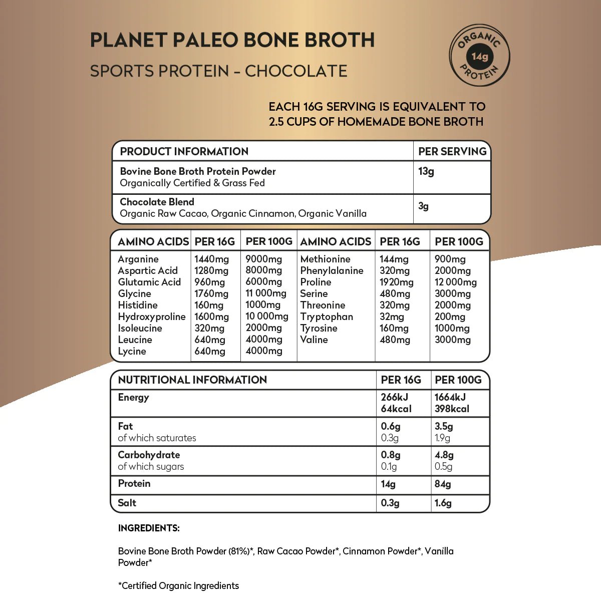 Organic Bone Broth - Chocolate - 240g from Planet Paleo | Available at Sow & Arrow