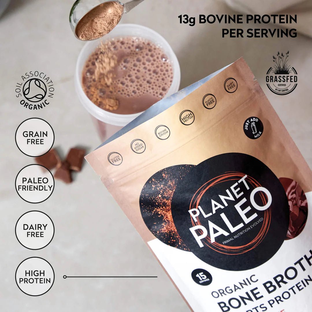 Organic Bone Broth - Chocolate - 240g from Planet Paleo | Available at Sow & Arrow